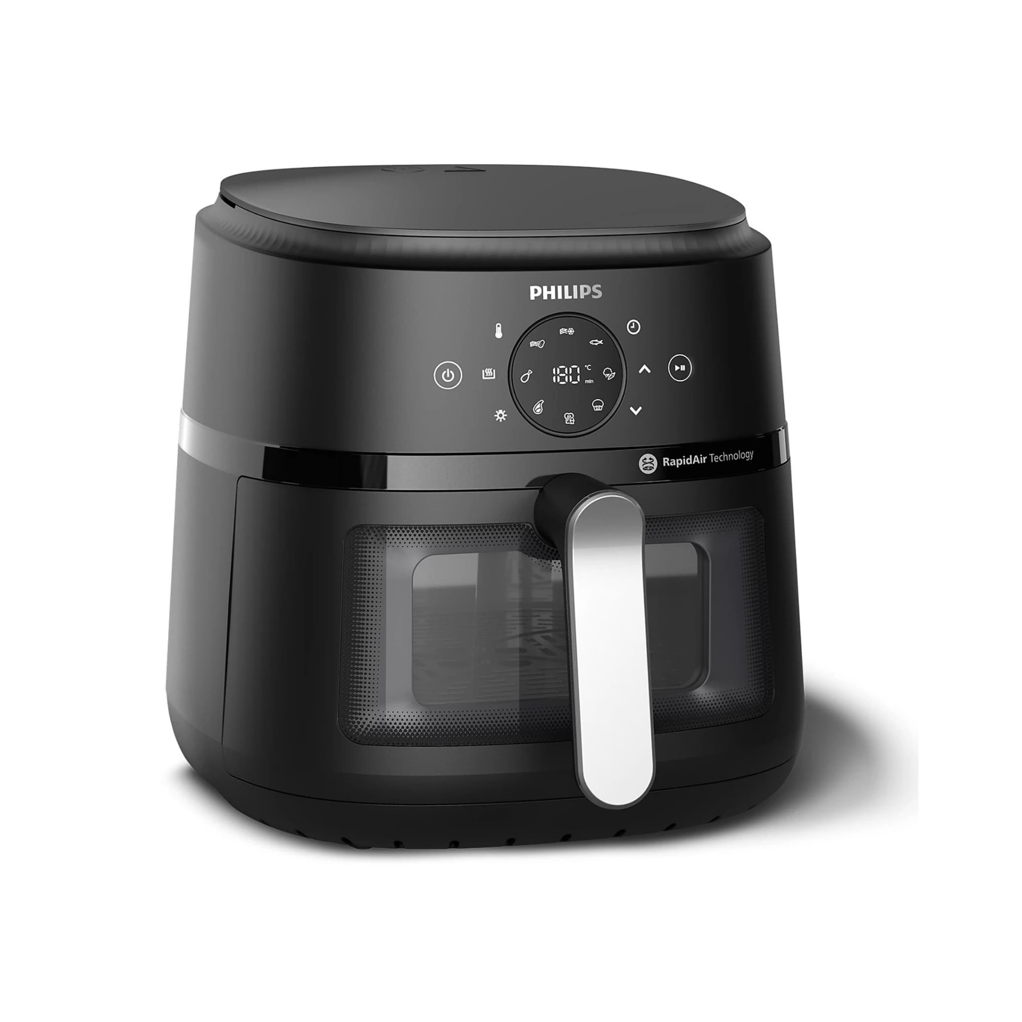 PHILIPS Air Fryer NA231/00 with touch panel, uses up to 90% less fat, 1700W, 6.2 Liter XL Size , with Rapid Air Technology (Black),Cooking window.