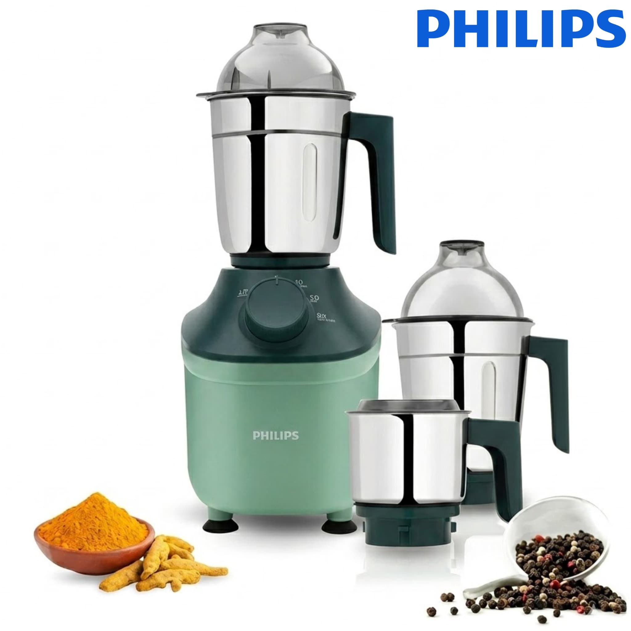 Philips HL7773/02 Mixer Grinder 800W | 3 Stainless Steel Jars | MicroGrind Technology | Green