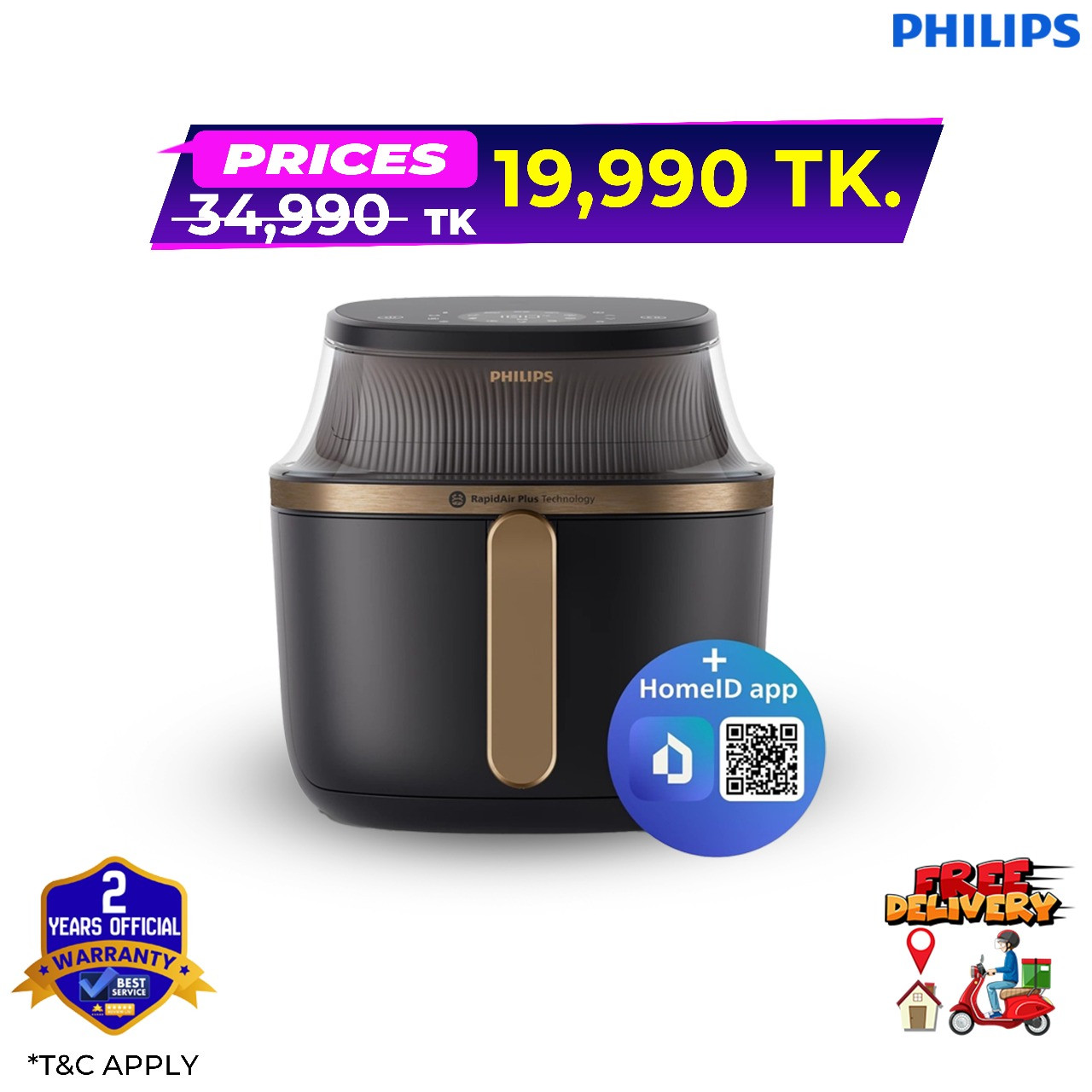 Philips 3000 Series Air Fryer 7.2L NA342 Rapid Air Plus Technology 2000W