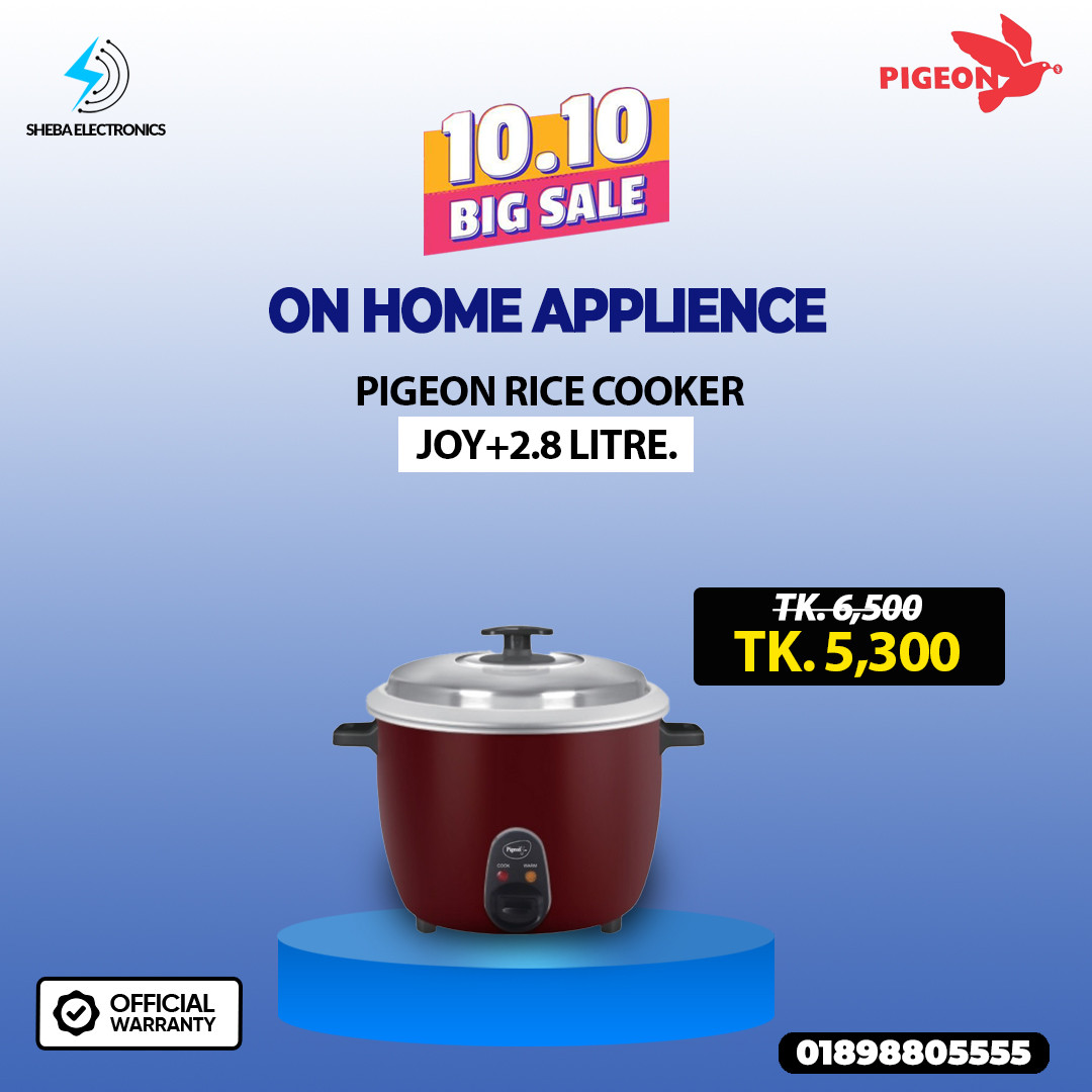 Pigeon  JOY+ SAP-490 2.8L  Electronics Rice Cooker 1000 Watts Model white &amp; Red Colour Double Pot 2.8 litre.