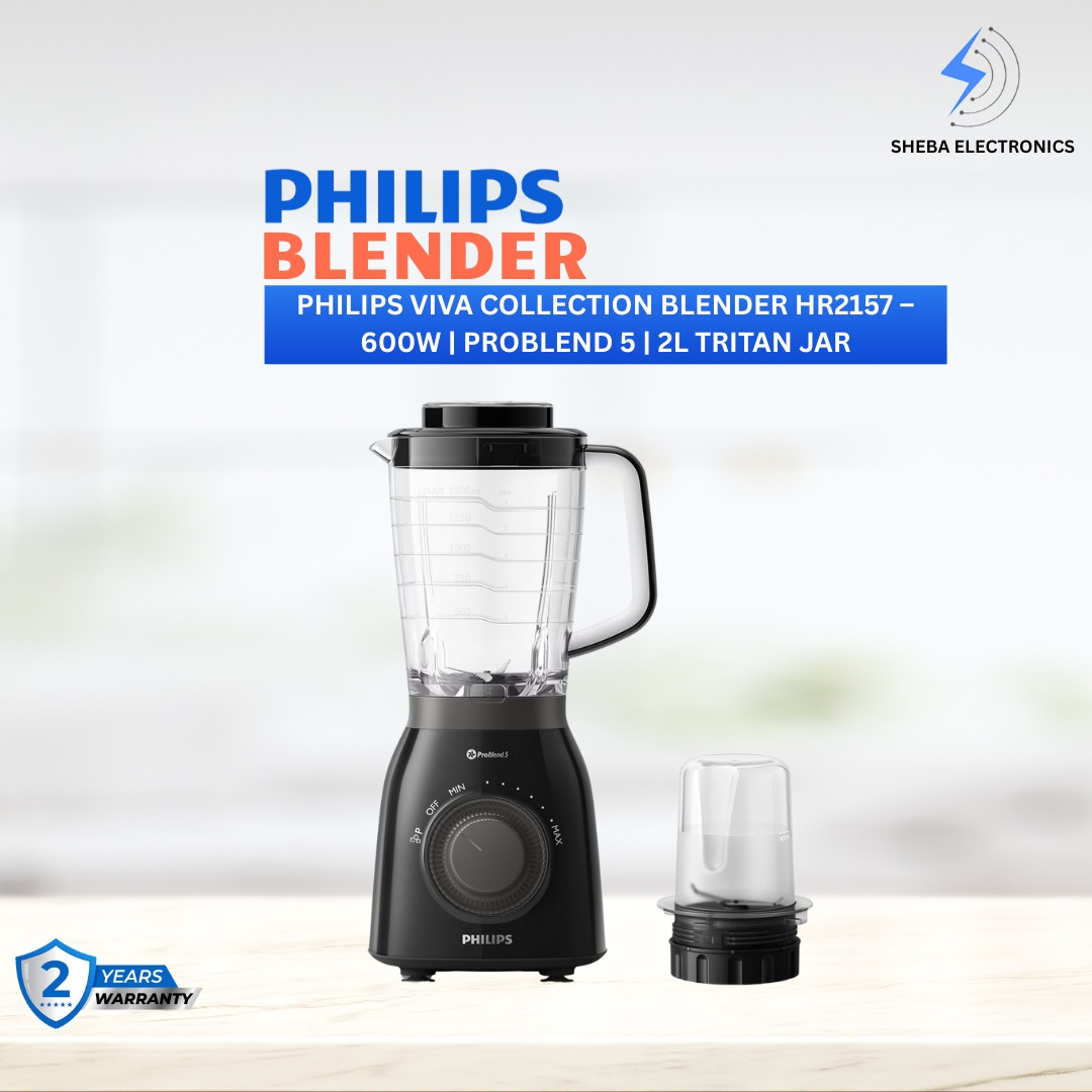 Philips Viva Collection Blender HR2157 – 600W | ProBlend 5 | 2L Tritan Jar