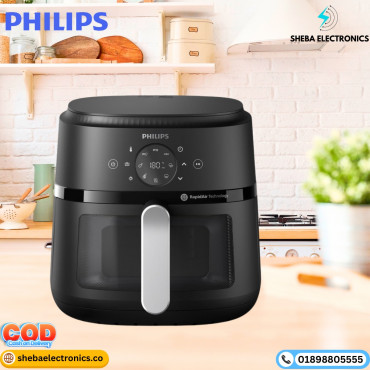 PHILIPS Air Fryer NA231/00 with touch panel, uses up to 90% less fat, 1700W, 6.2 Liter XL Size , with Rapid Air Technology (Black),Cooking window.