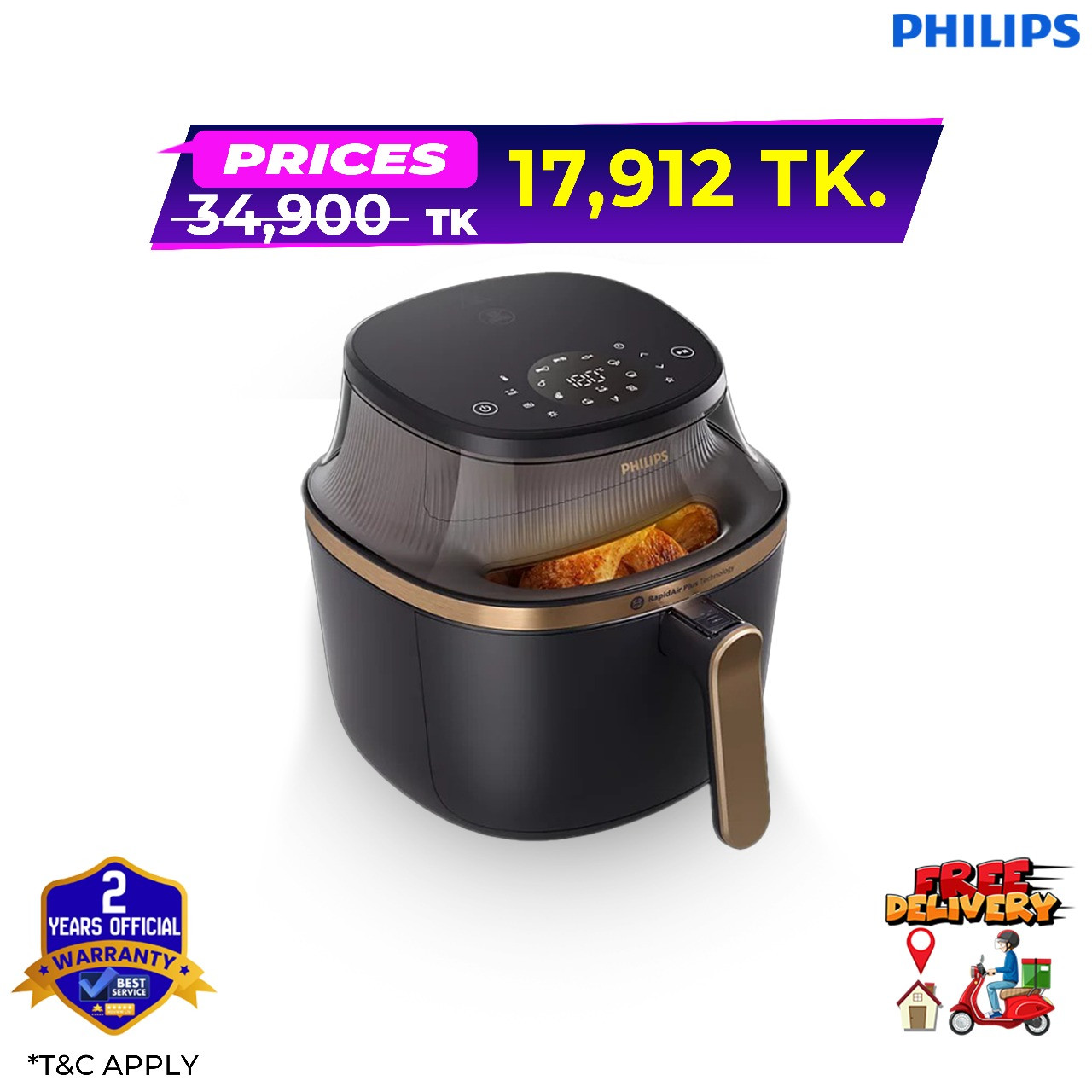 Philips Airfryer NA332 Model 3000 Series 6.2Ltr – Black Body with Copper Handle