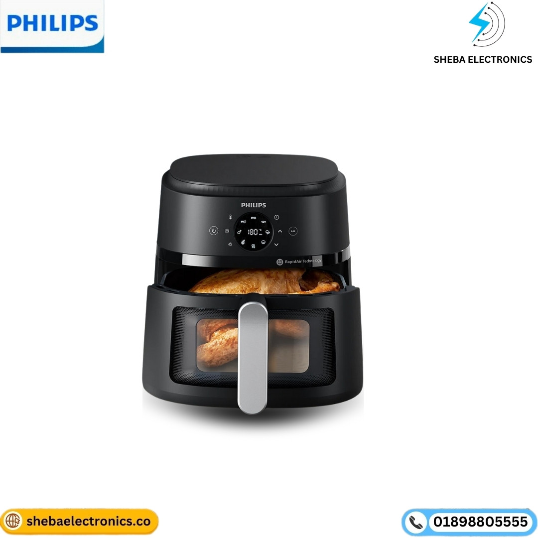 PHILIPS Air Fryer NA231/00 with touch panel, uses up to 90% less fat, 1700W, 6.2 Liter XL Size , with Rapid Air Technology (Black),Cooking window.
